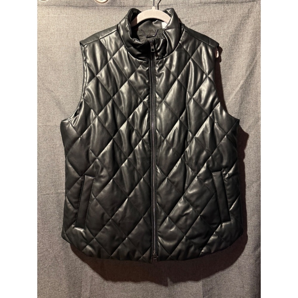 Chico's Black Quilted Faux Leather Puffer Vest size 3 US 16/18 XL